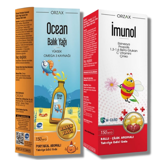 Ocean Balık Yağı Portakal Aromalı 150 ml + Imunol Şurup 150 ml - %50 İndirimli Kofre