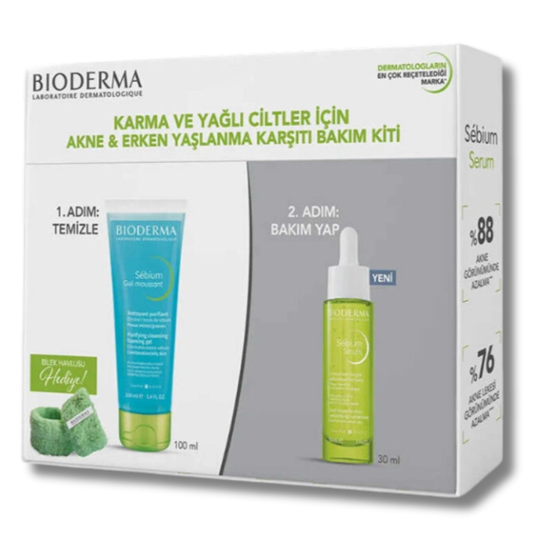 Bioderma Karma ve Yağlı Ciltlere Özel Erken Yaşlanma Karşıtı Bakım Kiti (Bilek Havlusu Hediyeli)