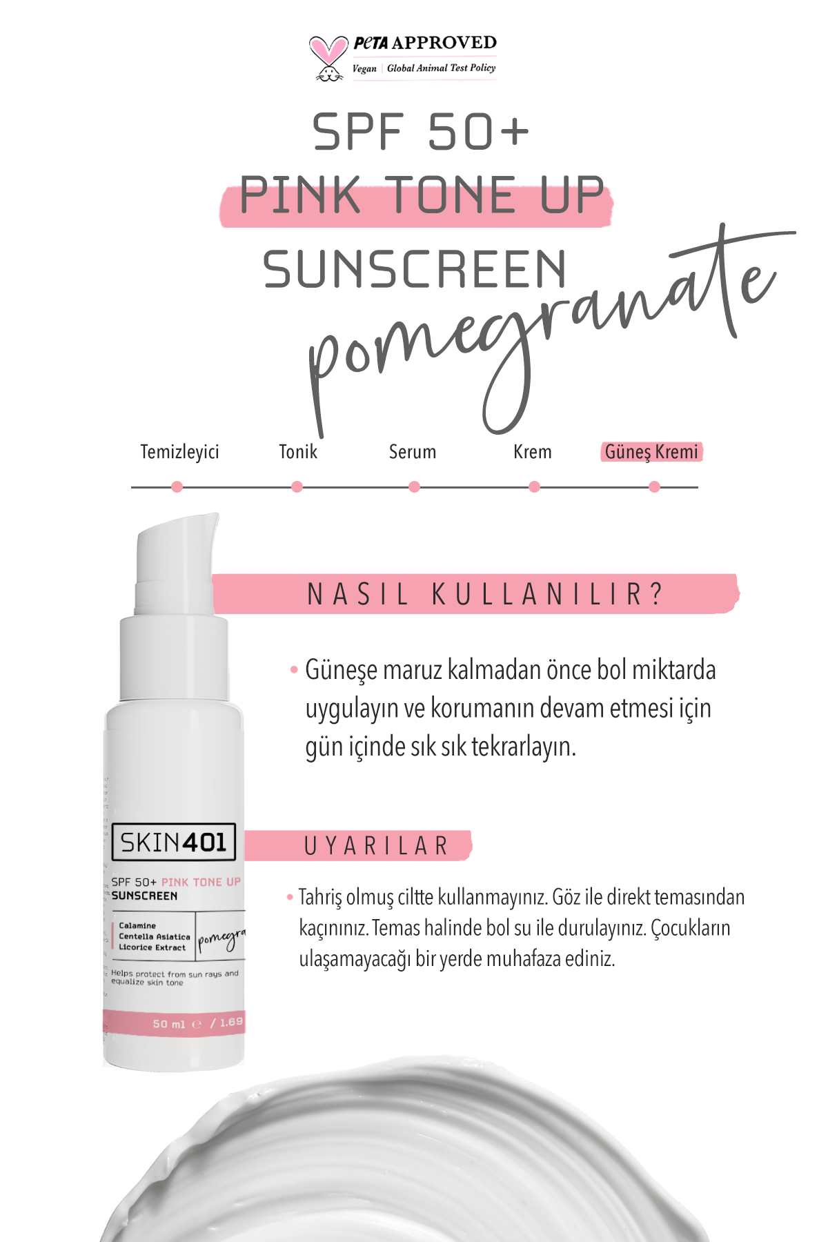 Skin401 Spf 50 Pink Tone Up Pembe Ton Eşitleyici Güneş Kremi 50 ml